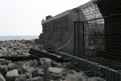 Construction of a wave deflection wall for the coastal protection of the health resort.