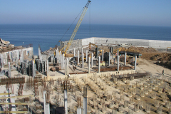 Construction of a wave deflection wall for the coastal protection of the health resort.