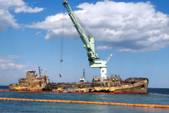Operation to lift the sunken ship DELFI, Odesa, 2020.